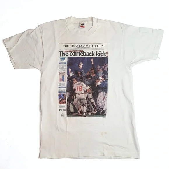 Atlanta Braves Vintage Newspaper Tshirt 1991 - Picture 1 of 7